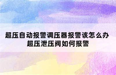 超压自动报警调压器报警该怎么办 超压泄压阀如何报警